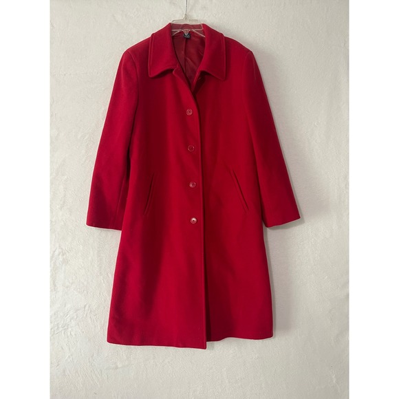 Lands' End Jackets & Blazers - Lands End Womens Red 100% Wool Pea Coat Sz 10 Regular Button Front Long Length